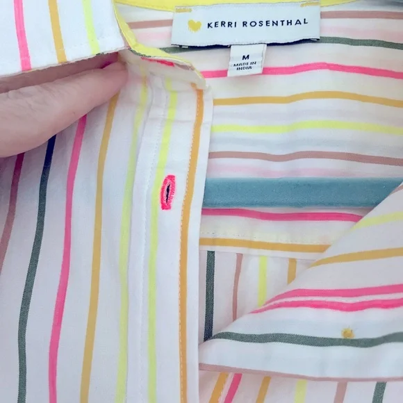 Kerri Rosenthal Pia Button Down Multistripe Shirt With Graphic Heart Size M - Picture 6 of 10